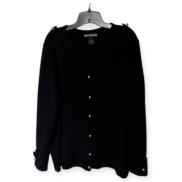 Nina Leonard Black Button Detail Cardigan Sweater Size 1X - Picture 1 of 9